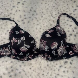 Soma Black Bra with Pink and White Floral Print